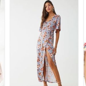 Forever 21 Pink and Blue Floral Dress w/ slit